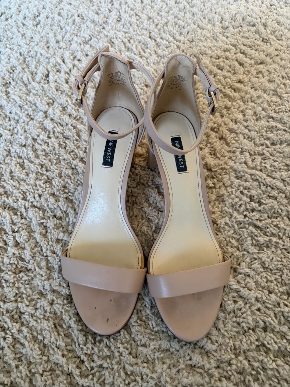 Nine West Blush Nude Ankle-Strap Block Heels